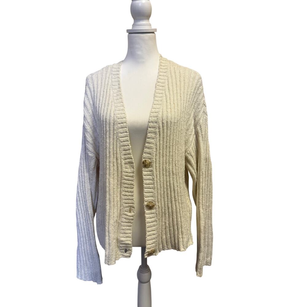 American Eagle cream ivory ribbed v neck button cardigan womens large